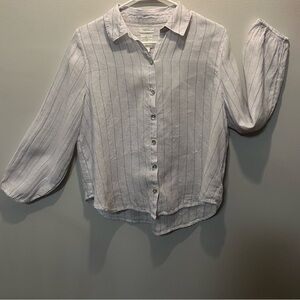 Joie Striped Button-Down Shirt 100% linen long sleeve